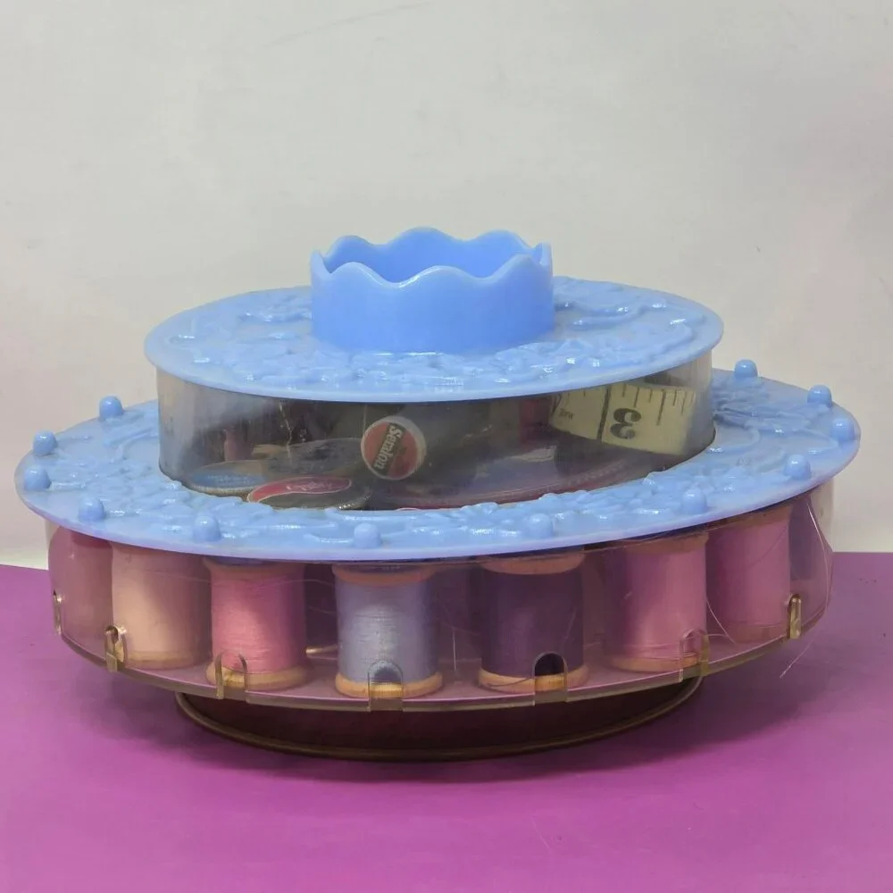 Vintage Blue Rotating‎ Sewing Thread Organizer Spool Holder Threads Accessories